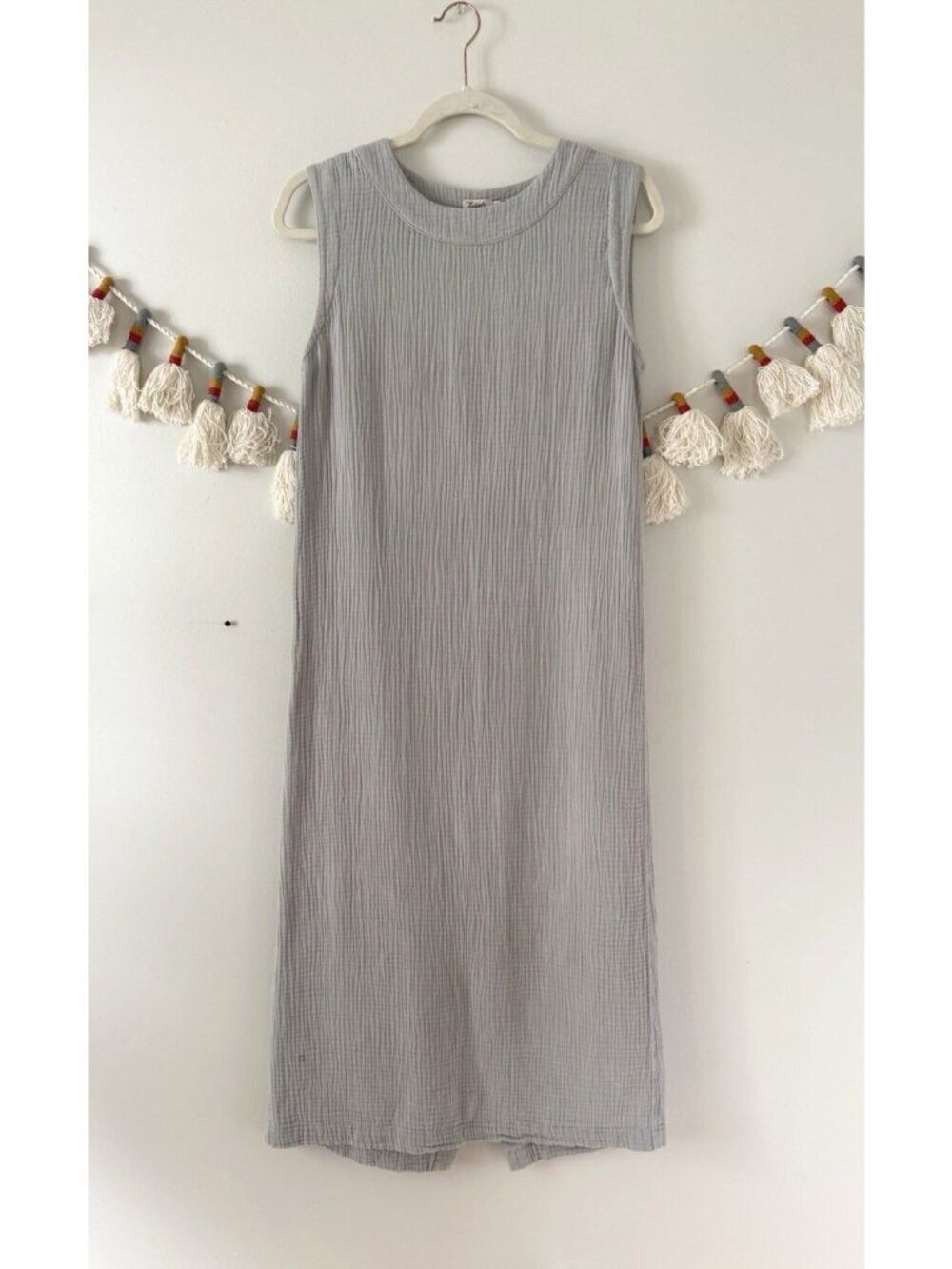 Faherty Organic Cotton Gauze Sleeveless Aline Midi Dress Gray Coastal Beach XS